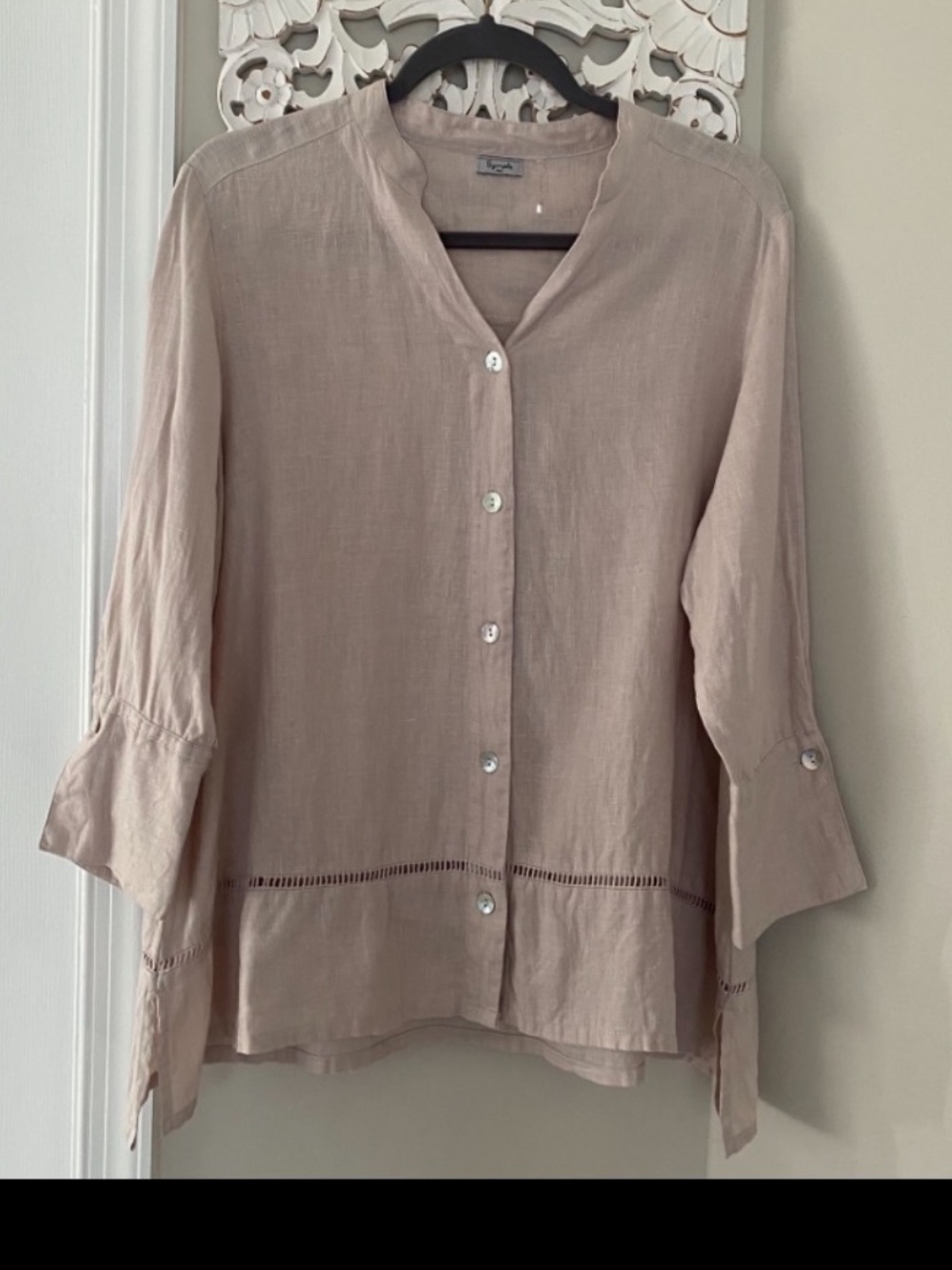 Symple NYC 100% Linen Blush Pink Boho Lagenlook Resort Beach Blouse Top Size S